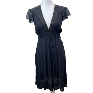 Susana Monaco Black Silk Leather Trim Semi-Sheer Flutter Sleeve Whimsigoth Dress